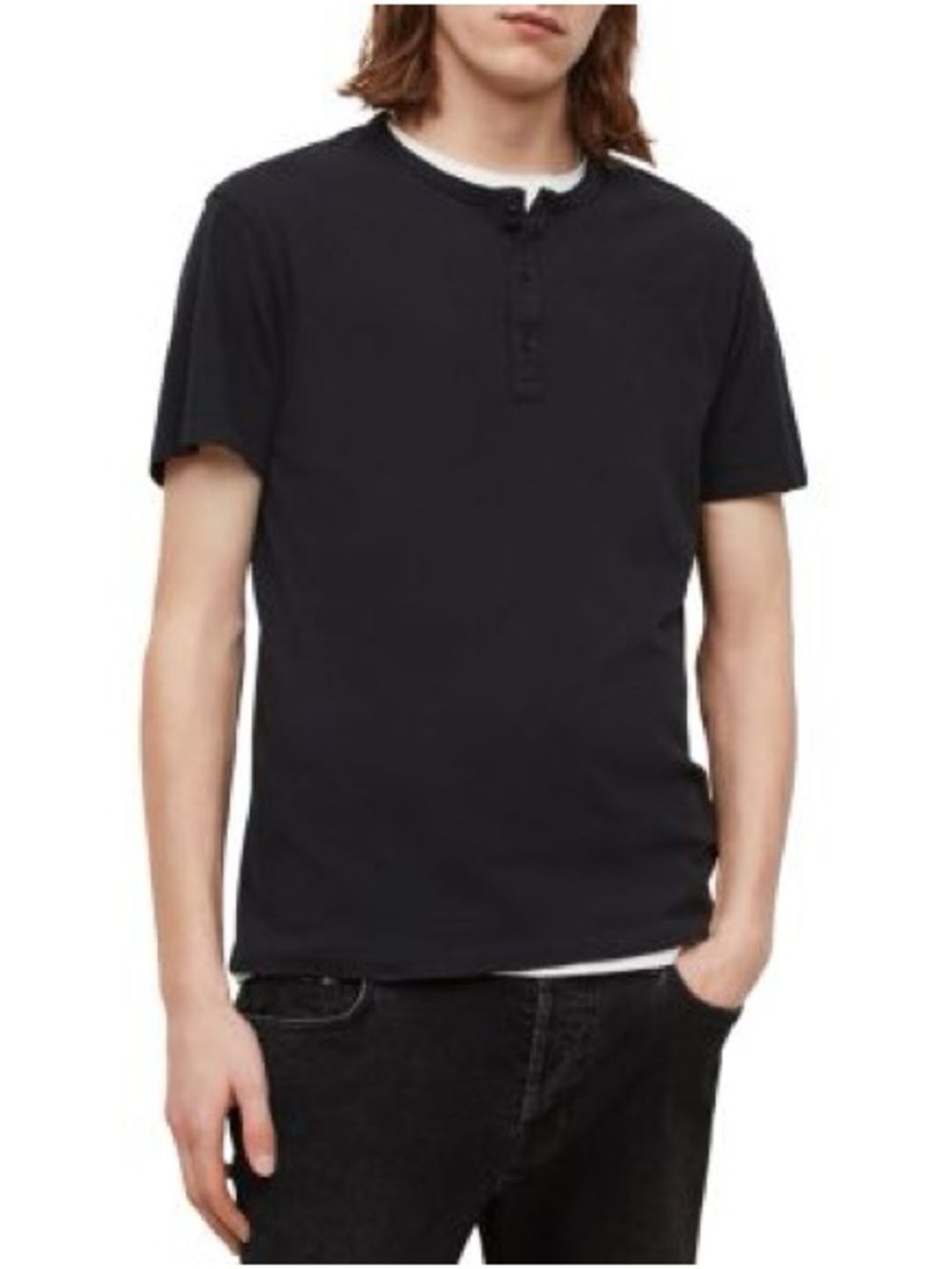 Allsaints Men's Henley T-Shirt Short-Sleeves Regular Fit Black Size Large